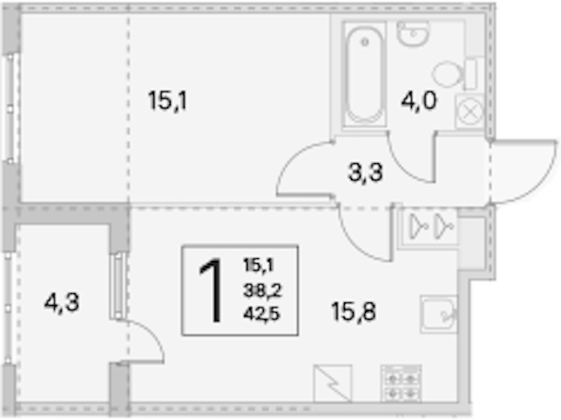 1-комнатная квартира 38.2 м², 3/5 эт., ЖК «ЮгТаун. Олимпийские кварталы»